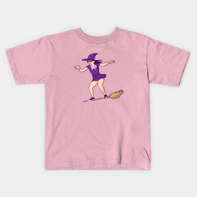 Cool Witch Surfing on a Broomstick Kids T-Shirt by SLAG_Creative